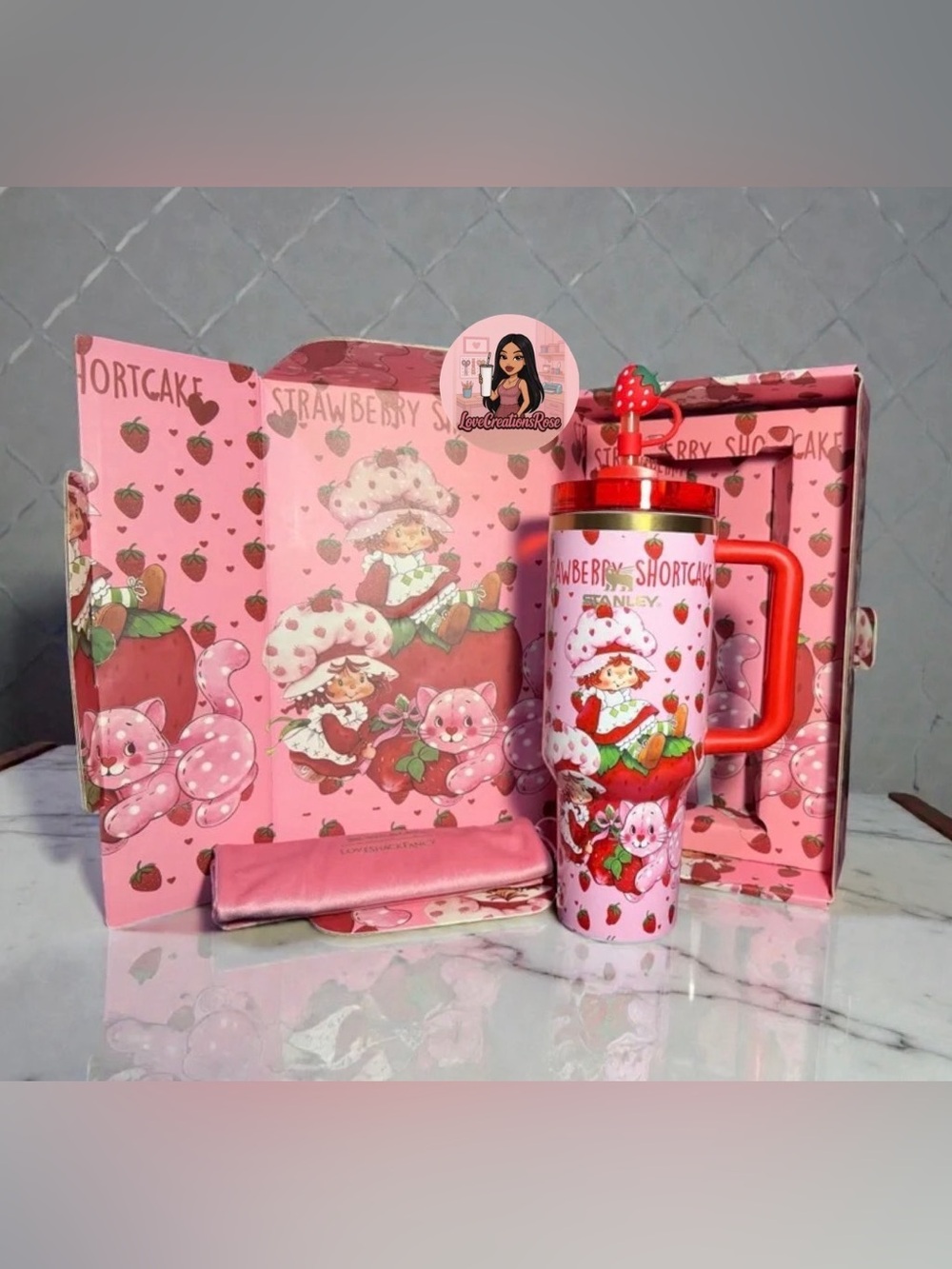 Stanley Red Strawberry Shortcake Tumbler with Straw and Straw Topper